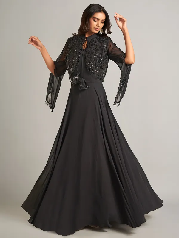 Elegant black georgette salwar suit for festive