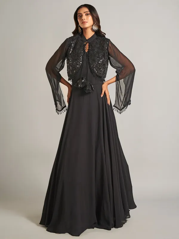 Elegant black georgette salwar suit for festive