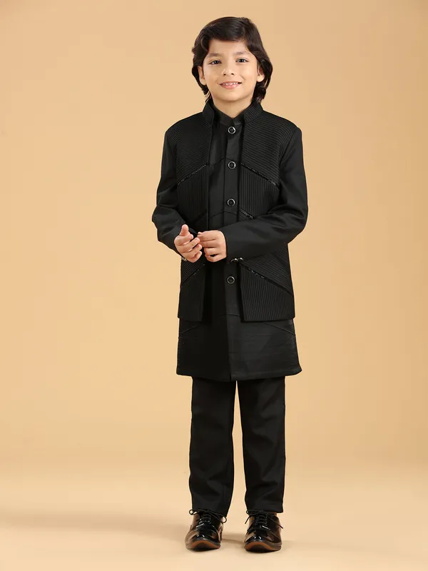 Elegant black silk indowestern