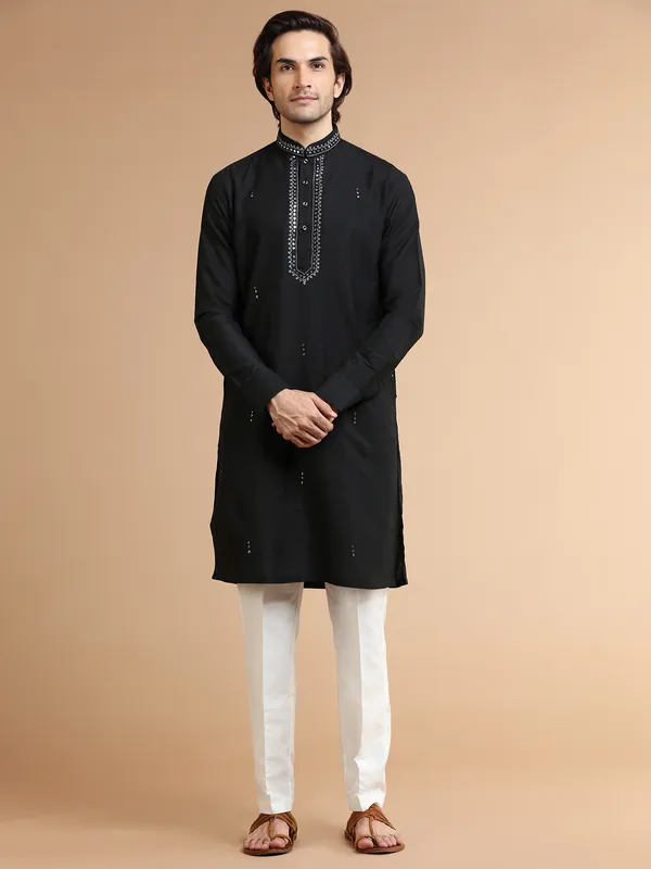 Elegant black silk kurta suit