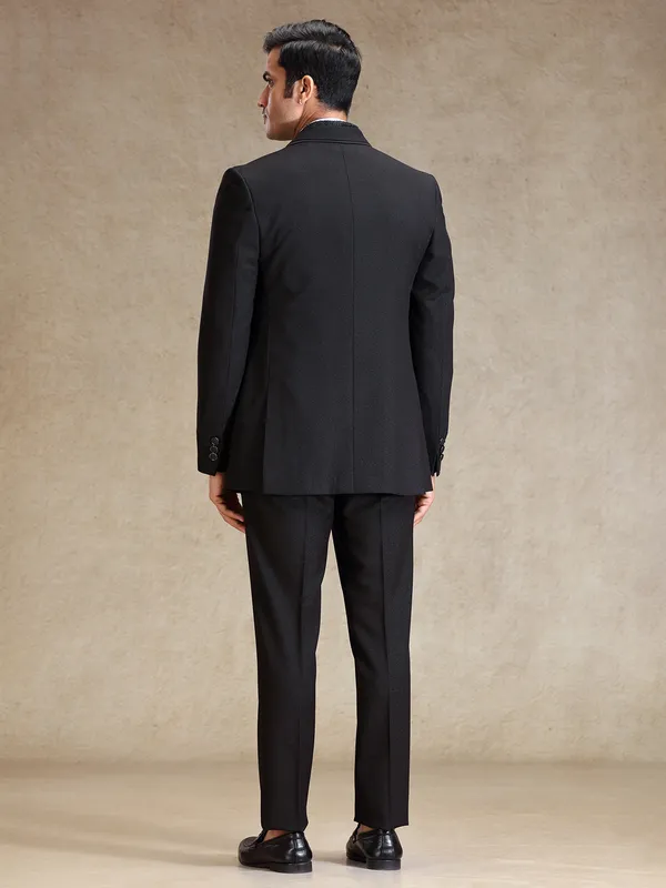 Elegant black terry rayon tuxedo 5 pcs suit for men