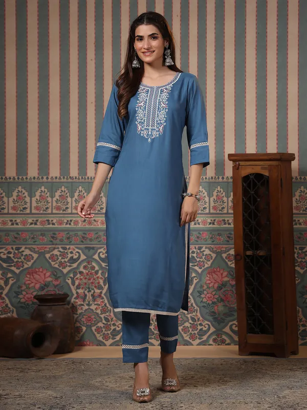 Elegant blue cotton kurti set