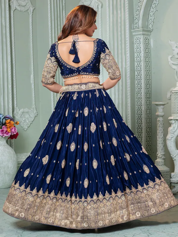 Elegant blue crepe silk lehenga choli with dupatta