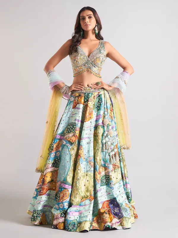 Elegant blue lehenga choli in silk
