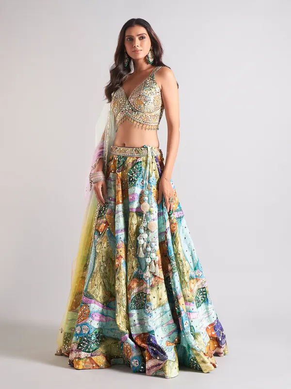 Elegant blue lehenga choli in silk