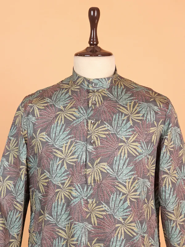 Elegant brown and green cotton silk kurta suit