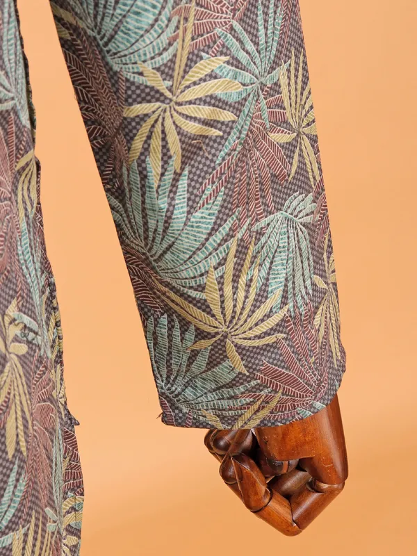 Elegant brown and green cotton silk kurta suit