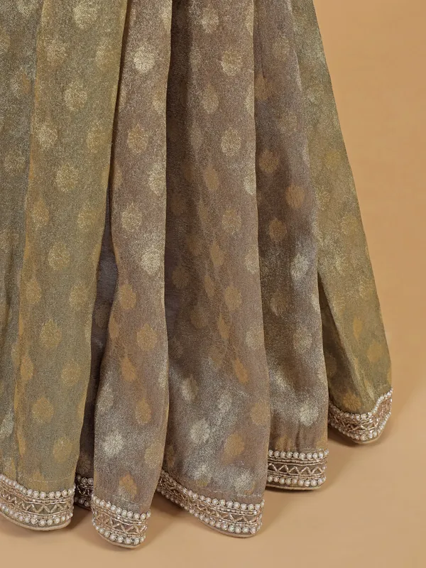 Elegant brown chiffon saree for wedding