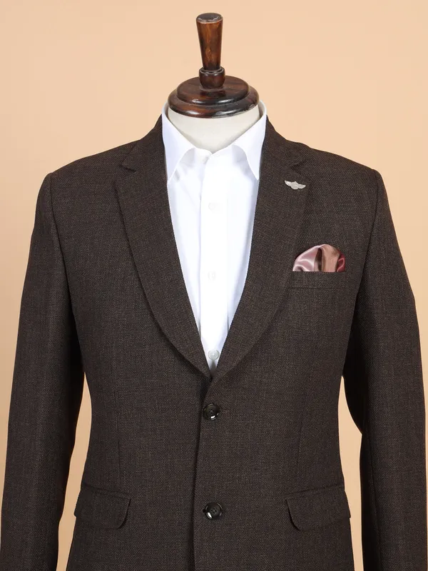 Elegant brown solid terry rayon blazer
