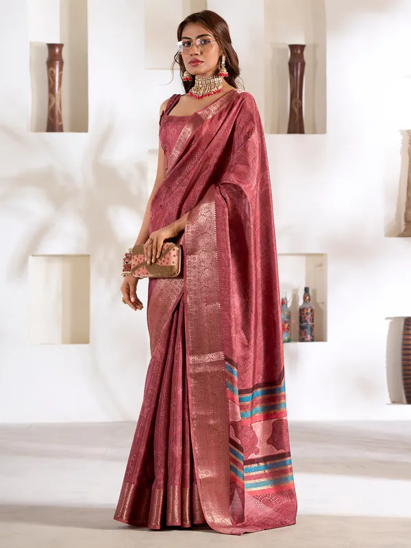 Elegant candy pink silk saree