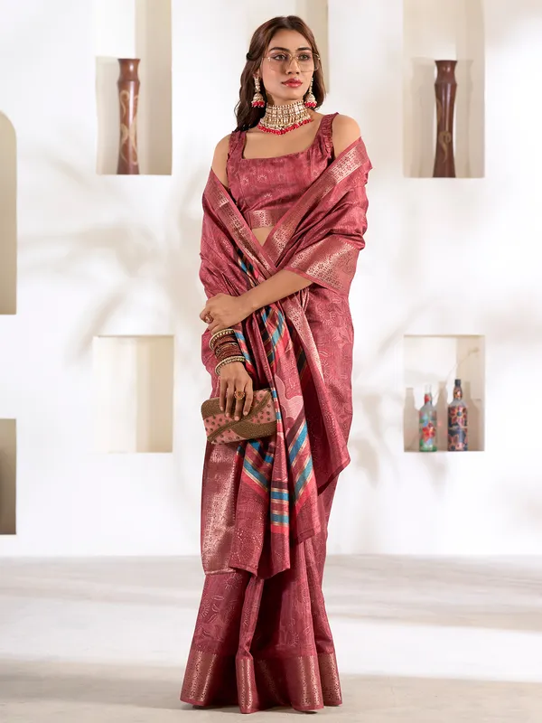 Elegant candy pink silk saree