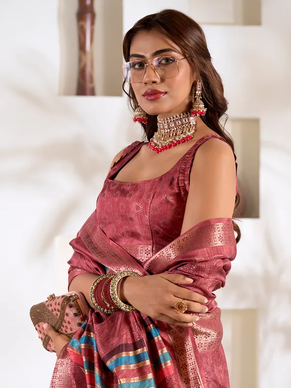 Elegant candy pink silk saree