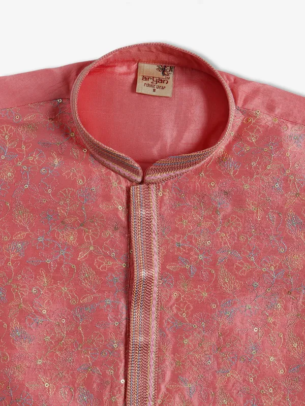Elegant coral pink silk kurta suit