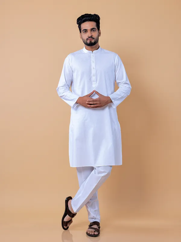 Elegant cotton white  Men Kurta pajama