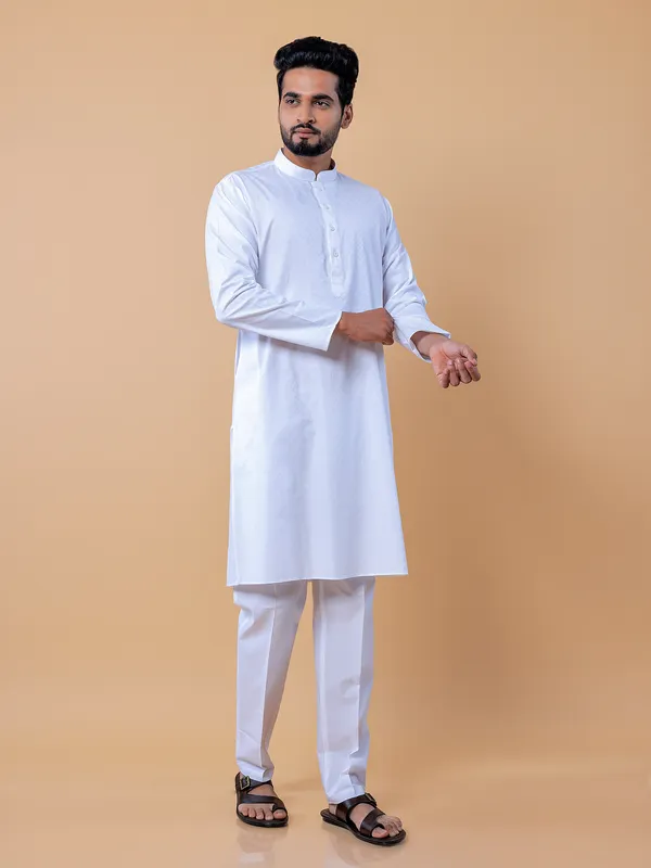 Elegant cotton white  Men Kurta pajama