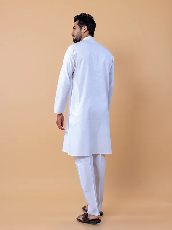 Elegant cotton white  Men Kurta pajama