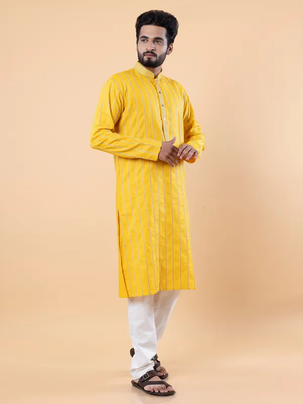 Elegant cotton yellow kurta suit for festive