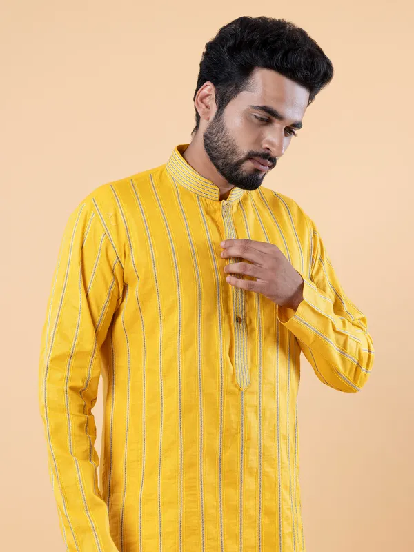 Elegant cotton yellow kurta suit for festive