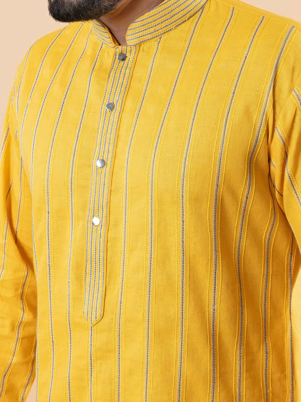 Elegant cotton yellow kurta suit for festive