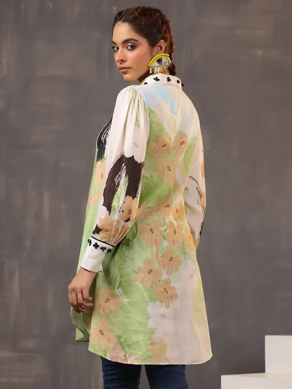 Elegant cream and beige silk tunic top
