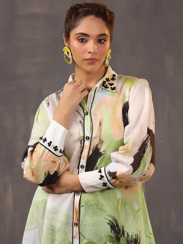 Elegant cream and beige silk tunic top