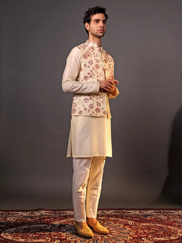 Elegant cream and maroon waistcoat set