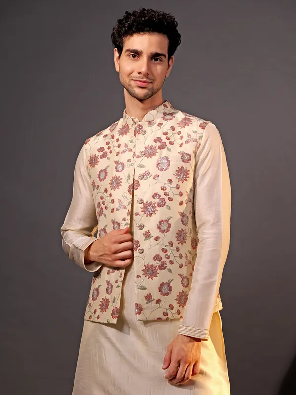 Elegant cream and maroon waistcoat set