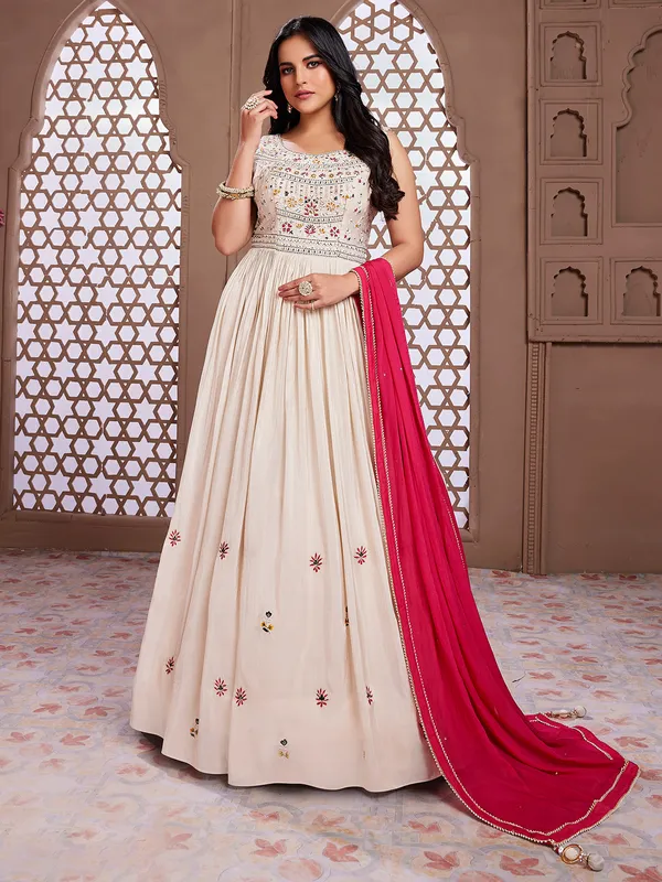 Elegant cream georgette anarkali suit