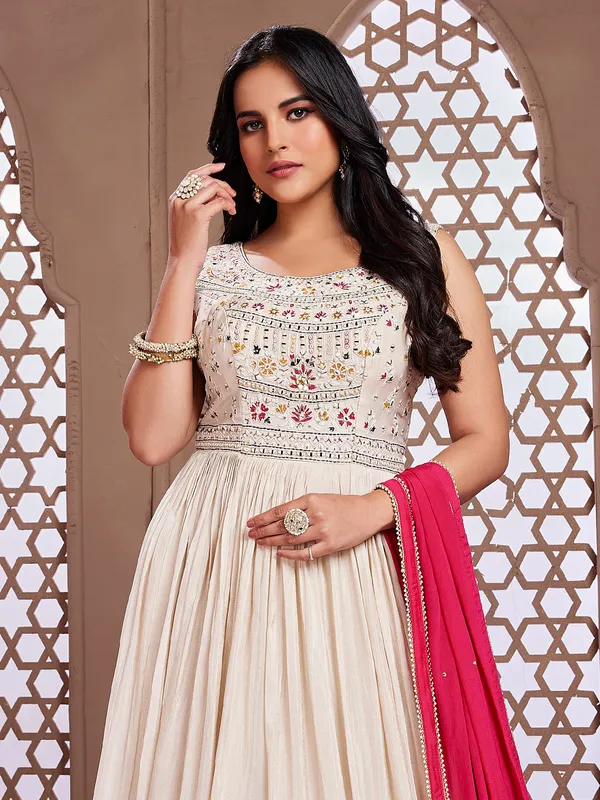 Elegant cream georgette anarkali suit