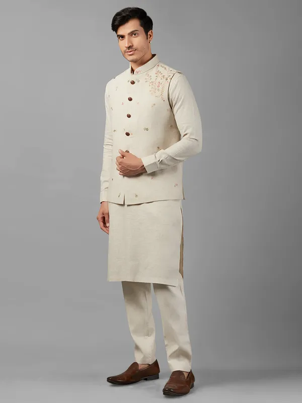 Elegant cream linen waistcoat set
