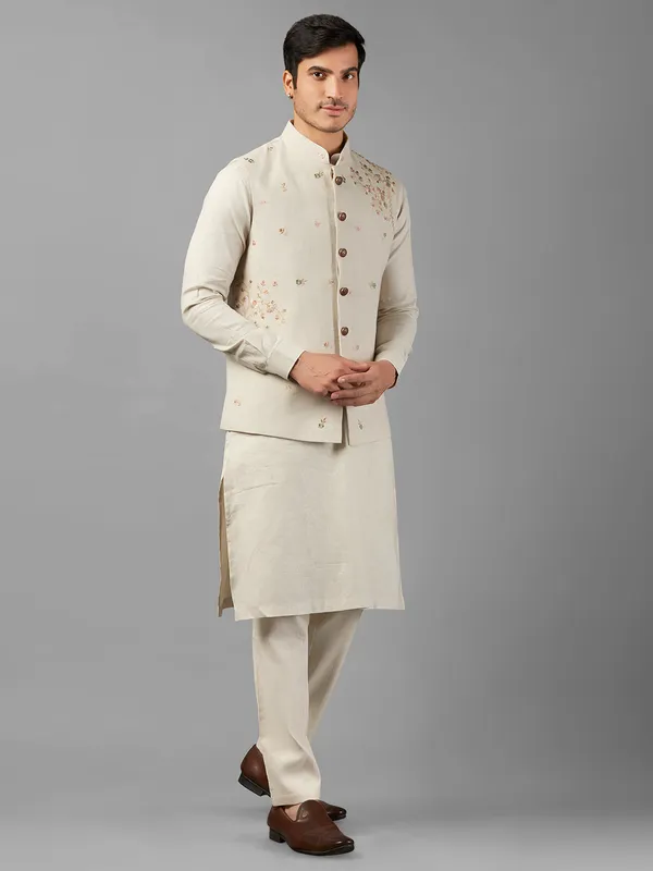 Elegant cream linen waistcoat set