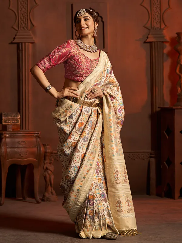 Elegant cream silk saree