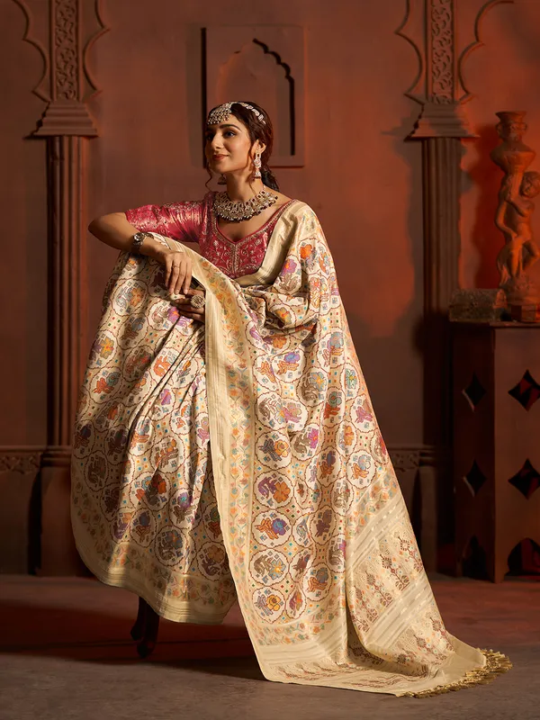 Elegant cream silk saree