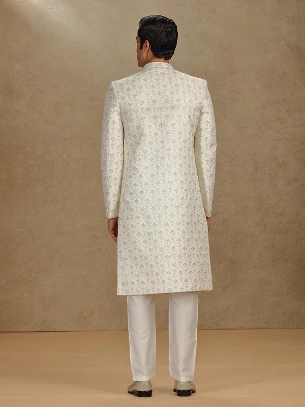 Elegant cream silk sherwani for grand weddings