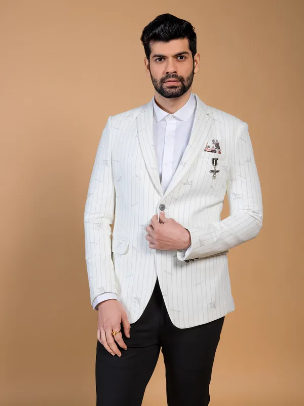 Elegant cream terry rayon printed blazer