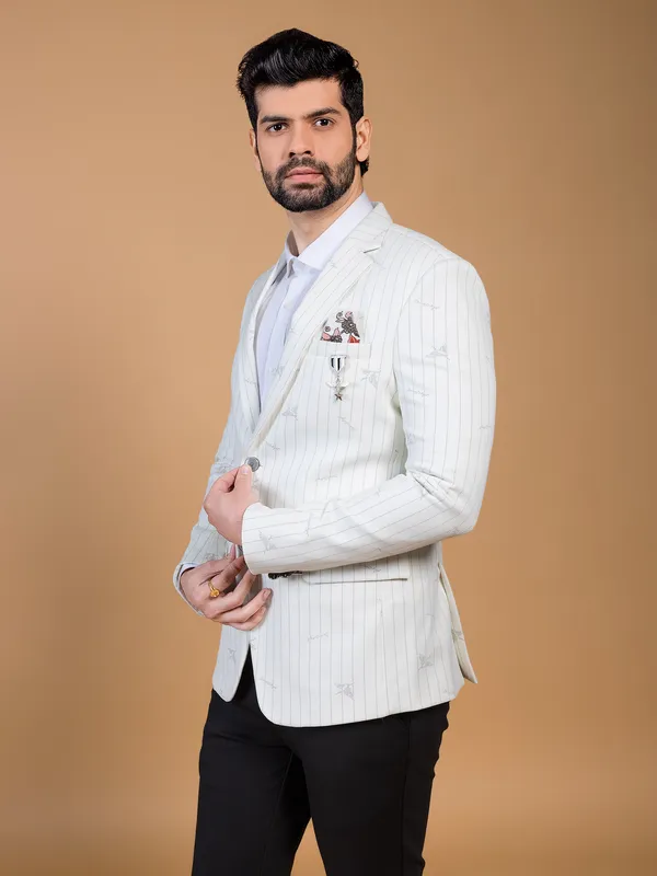 Elegant cream terry rayon printed blazer