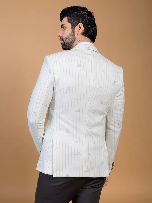 Elegant cream terry rayon printed blazer