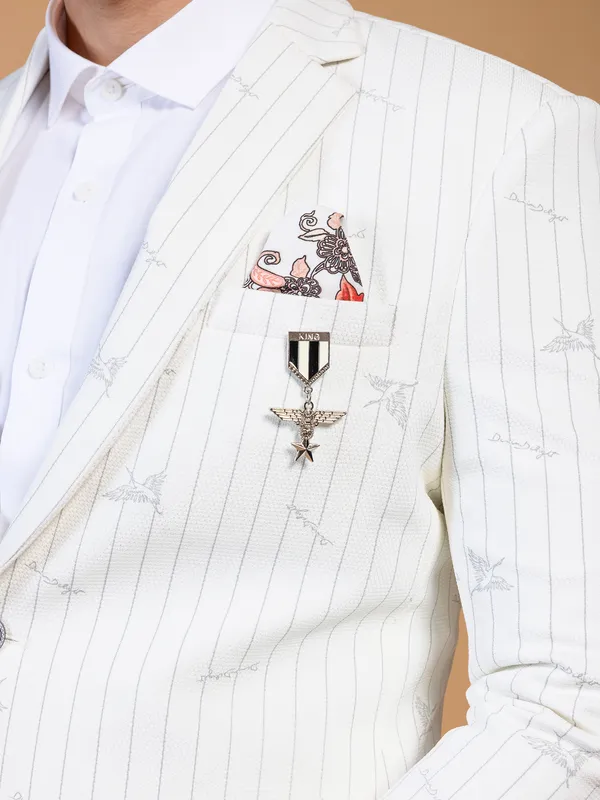 Elegant cream terry rayon printed blazer
