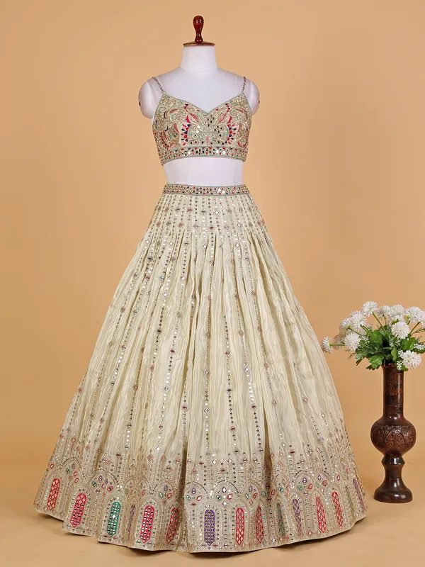 Elegant cream tissue silk lehenga choli