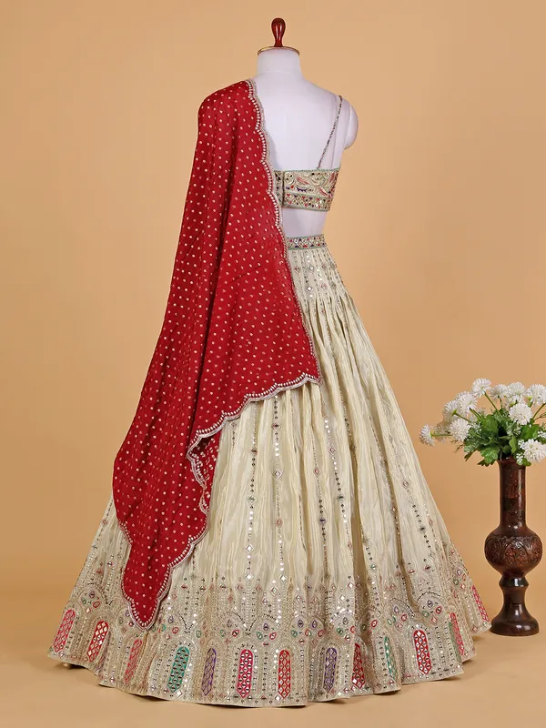 Elegant cream tissue silk lehenga choli