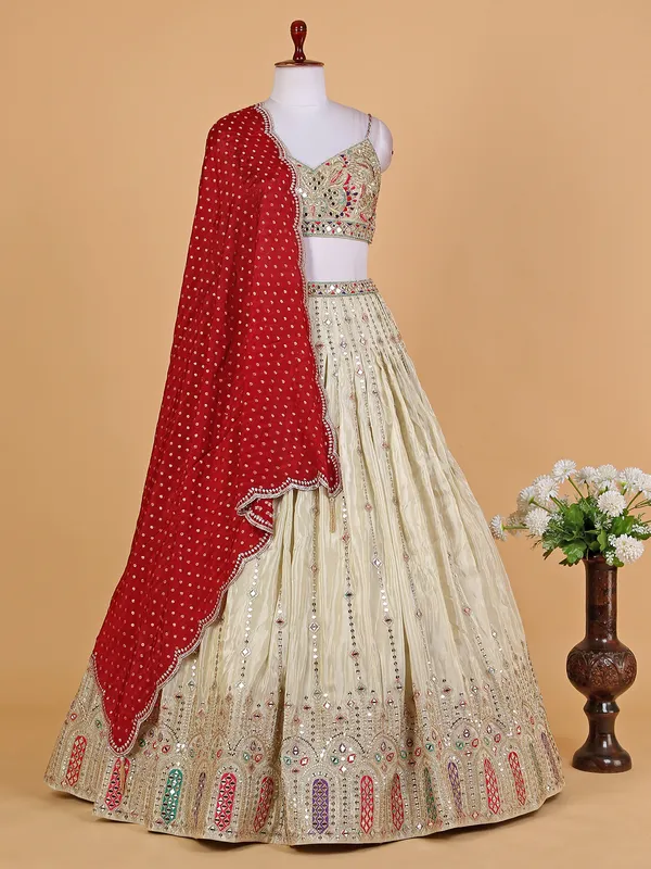 Elegant cream tissue silk lehenga choli