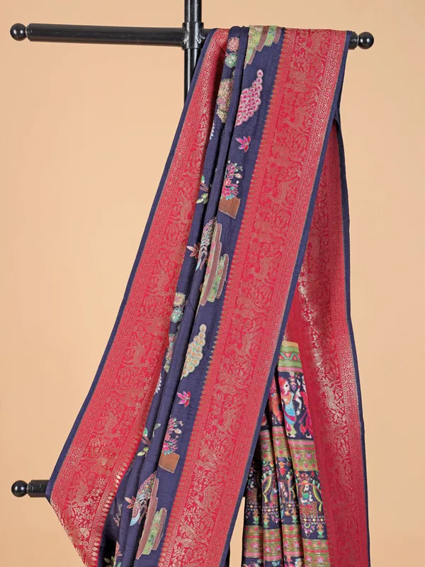 Elegant dark blue silk saree