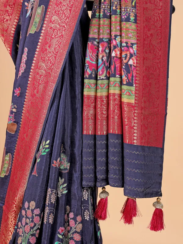 Elegant dark blue silk saree