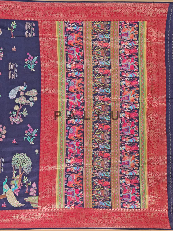 Elegant dark blue silk saree