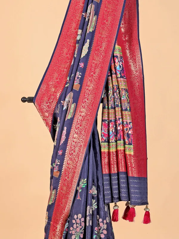 Elegant dark blue silk saree