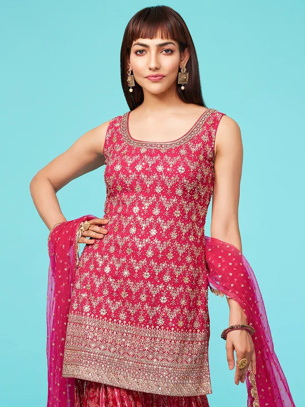 Elegant dark pink georgette sharara suit
