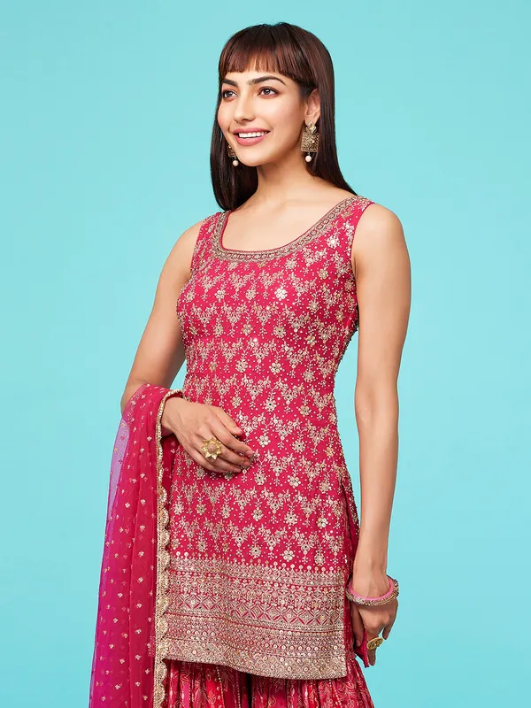 Elegant dark pink georgette sharara suit