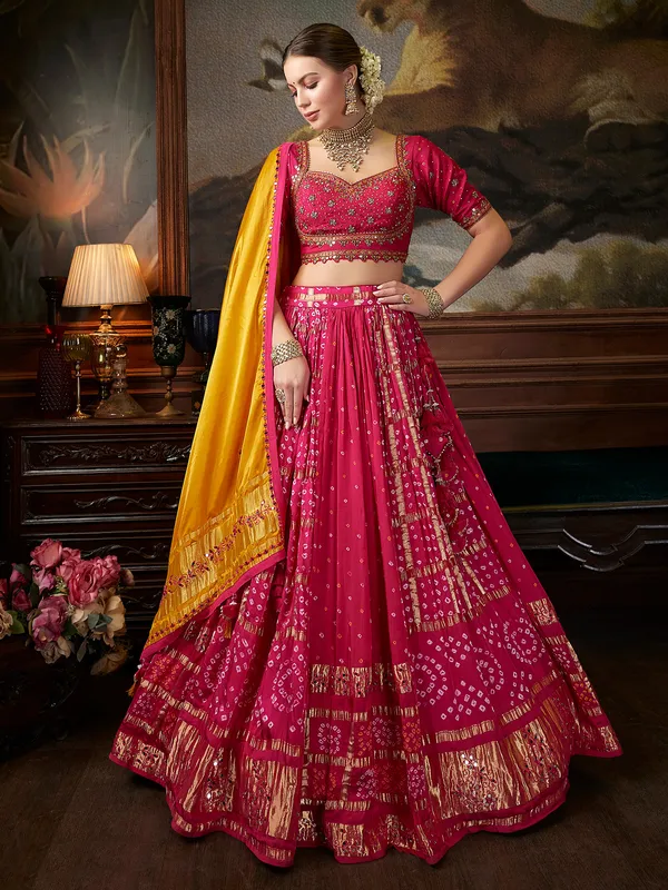 Elegant dark pink printed lehenga choli