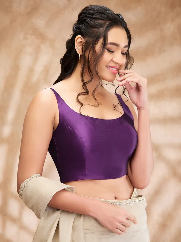 Elegant dark purple plain silk blouse