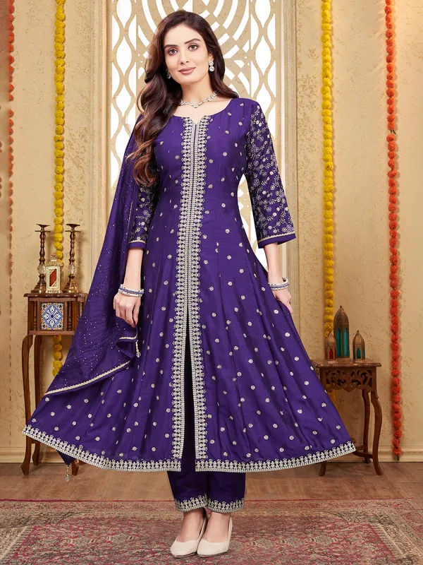 Elegant dark purple salwar kameez in silk